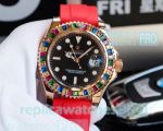 Cheapest Price Copy Rolex Yacht-Master Colorful Diamond Bezel Red Rubber Strap Watch